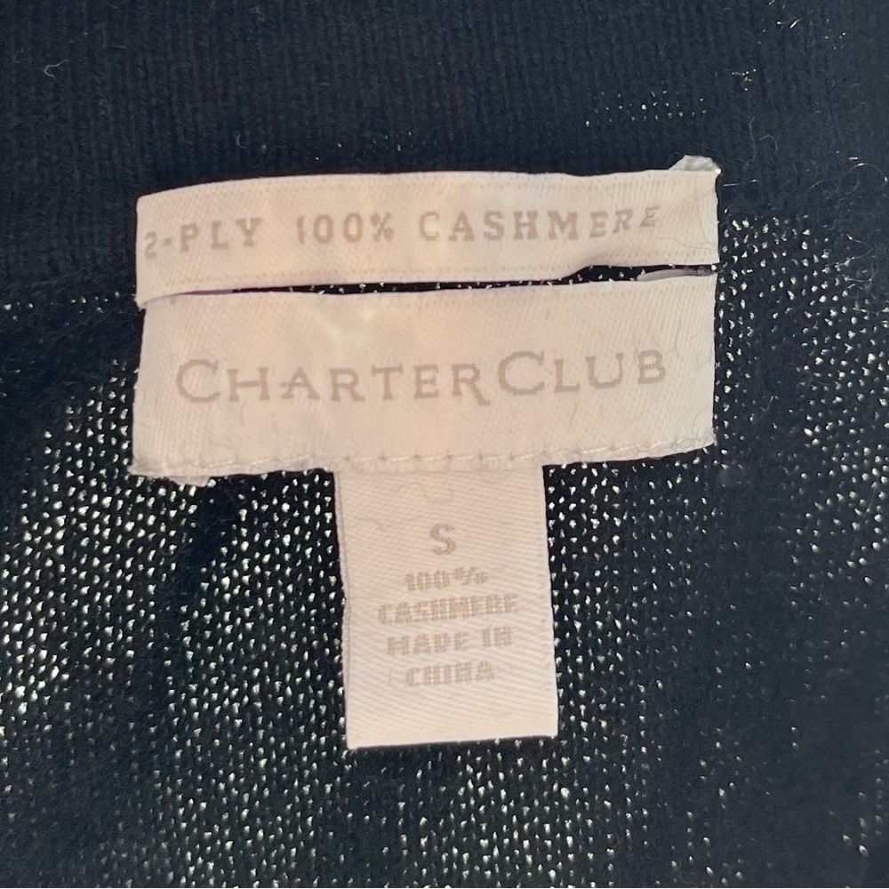 Charter Club Black 100% Cashmere Collared V-Neck Size S Pullover Knit Soft Cozy - Picture 5 of 9